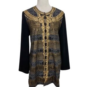 Chicos Gold and Black Mixed Media Jacket Size 2- Large